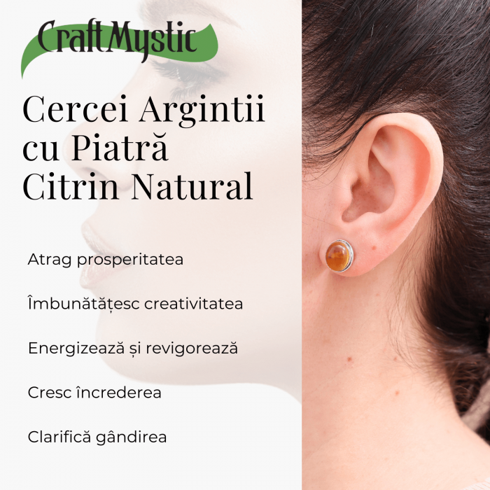 Cercei Argintii cu Citrin si Inchidere Clasica cu Surub [5]