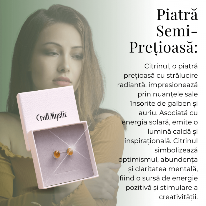 Cercei Argintii cu Citrin si Inchidere Clasica cu Surub [8]