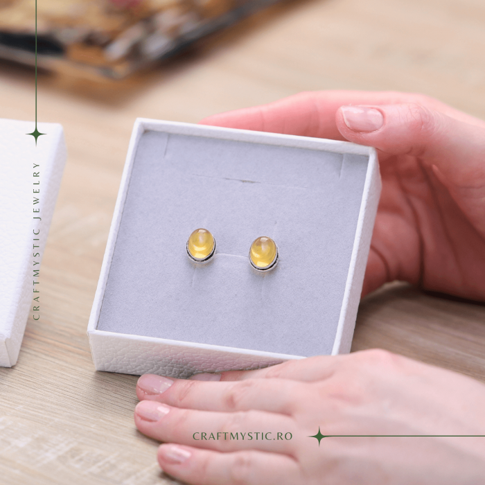 Cercei Argintii cu Citrin si Inchidere Clasica cu Surub [2]