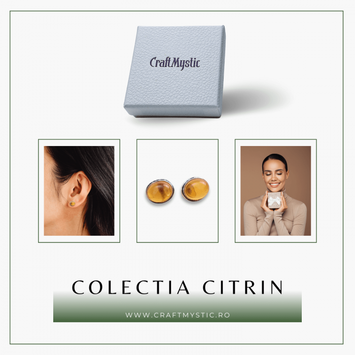 Cercei Argintii cu Citrin si Inchidere Clasica cu Surub [6]