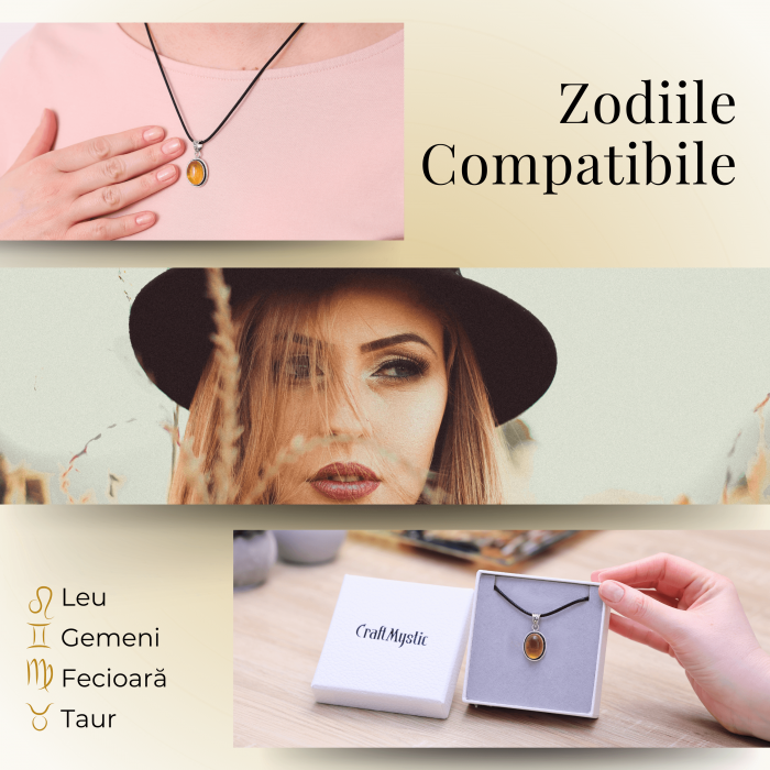 Colier Reglabil cu Pandantiv Oval din Metal Argintiu și Citrin Natural [5]