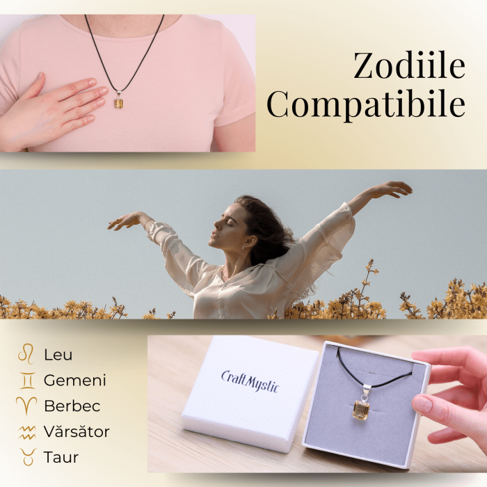 Colier Reglabil cu Pandantiv Argintiu 15mm in Forma Dreptunghiulara cu Citrin Natural Fatetat [4]