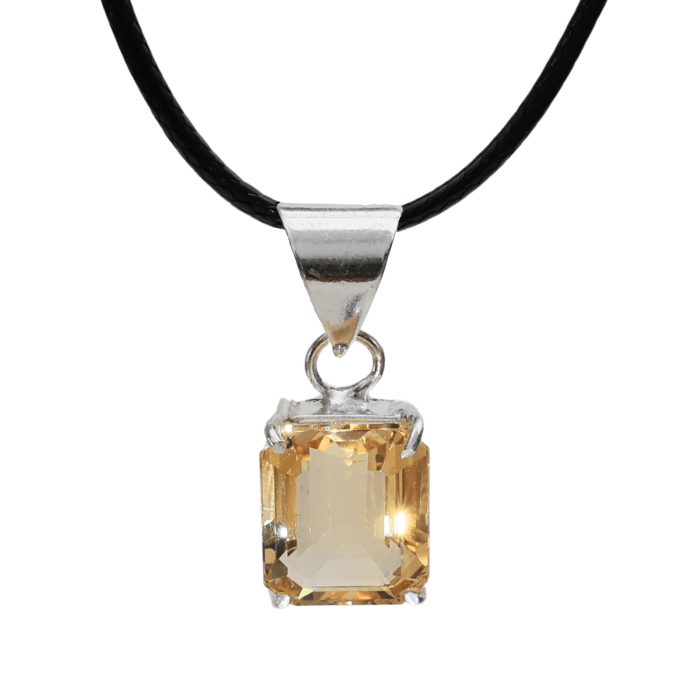 Colier Reglabil cu Pandantiv Argintiu 15mm in Forma Dreptunghiulara cu Citrin Natural Fatetat [1]