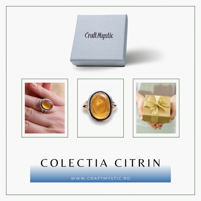 Inel Ajustabil Argintiu cu Citrin Natural [5]