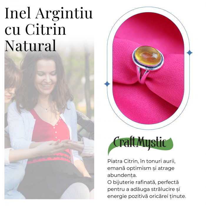 Inel Ajustabil Argintiu cu Citrin Natural [6]
