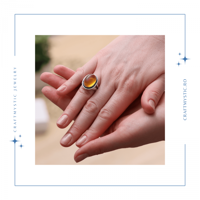 Inel Ajustabil Argintiu cu Citrin Natural [8]