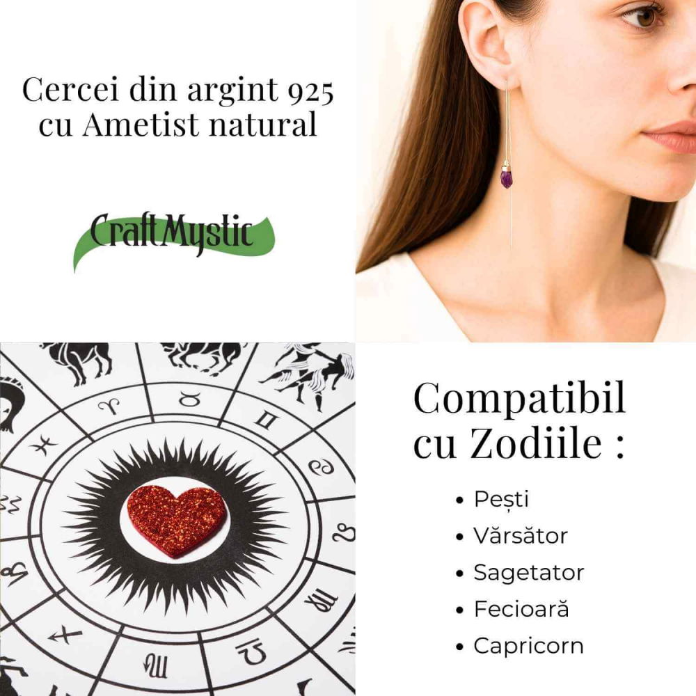 Calm si Echilibru Interior – Cercei Lungii din Argint 925 cu Piatra Naturală de Ametist [5]