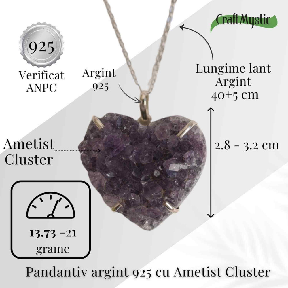 Liniste si Claritate Interioara – Colier Inima cu Ametist Cluster din argint 925 [5]