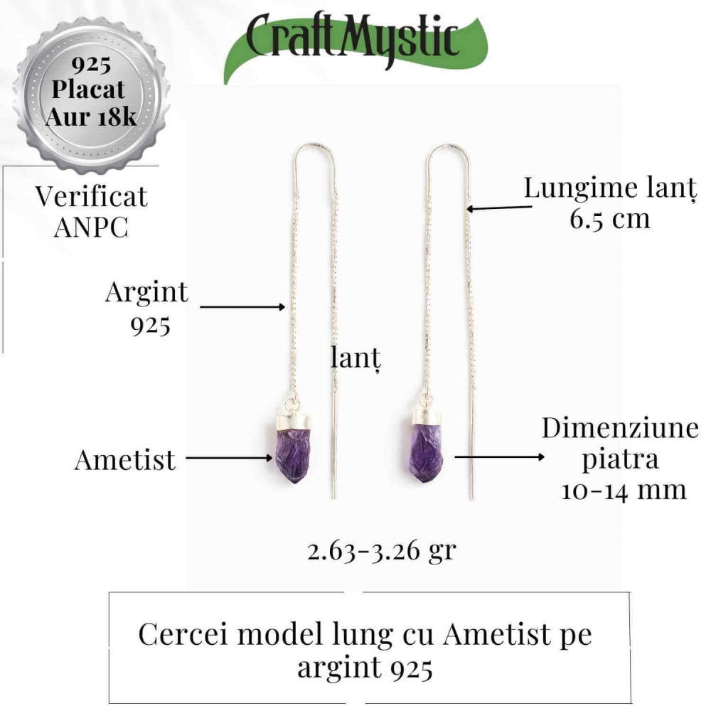 Calm si Echilibru Interior – Cercei Lungii din Argint 925 cu Piatra Naturală de Ametist [2]