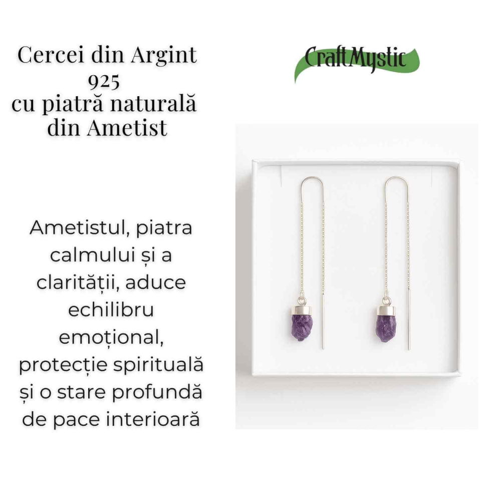 Calm si Echilibru Interior – Cercei Lungii din Argint 925 cu Piatra Naturală de Ametist [4]