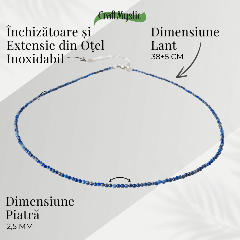 Intelepciune si Creativitate – Choker din Otel Inoxidabil cu Lapis Lazuli Natural Fatetat [4]