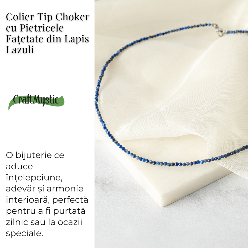 Intelepciune si Creativitate – Choker din Otel Inoxidabil cu Lapis Lazuli Natural Fatetat [3]