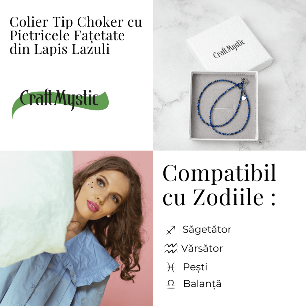 Intelepciune si Creativitate – Choker din Otel Inoxidabil cu Lapis Lazuli Natural Fatetat [5]