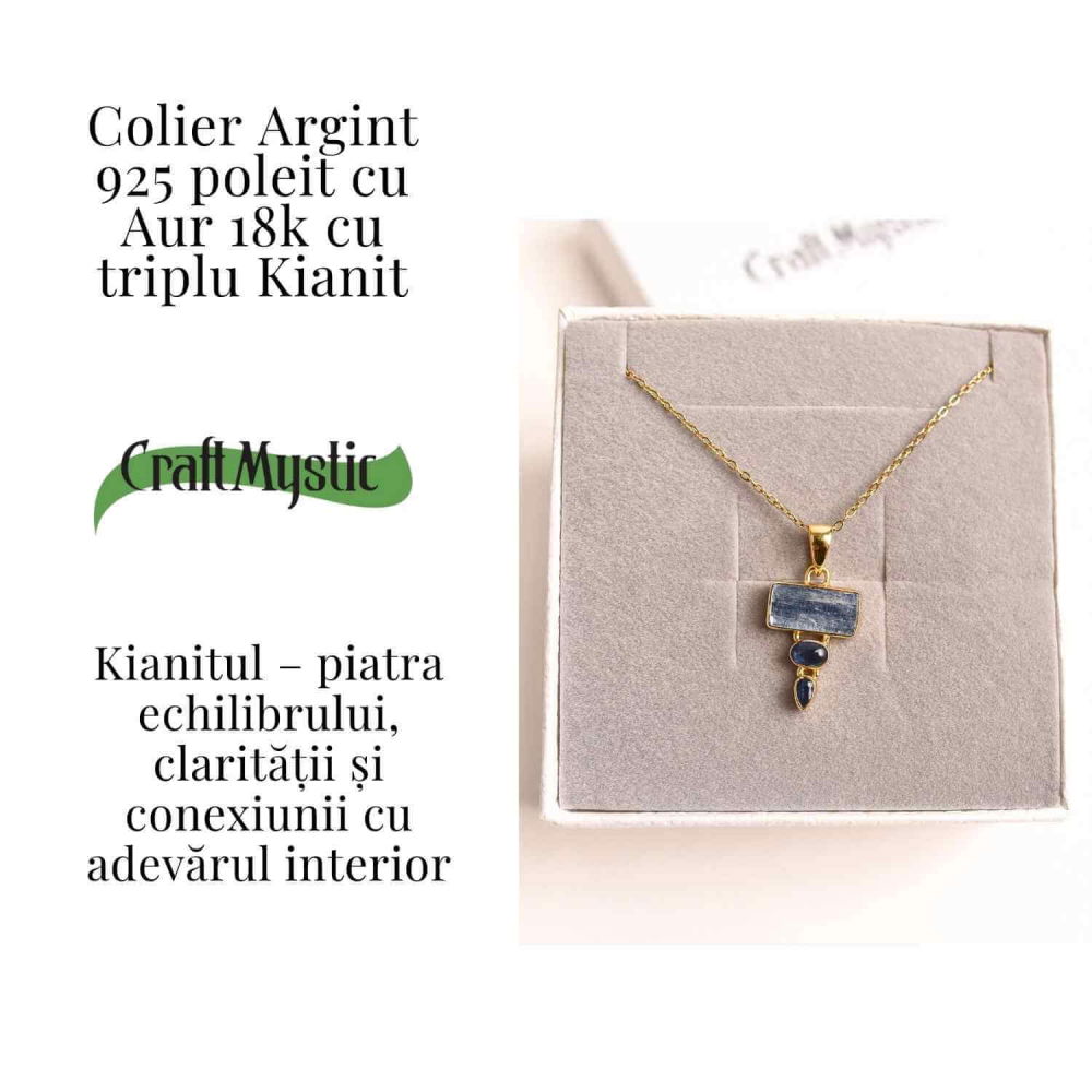 Comunicare Autentica si Echilibru – Colier inox si pandantiv argint 925 placat cu aur de18k si Triplu Kianit [3]