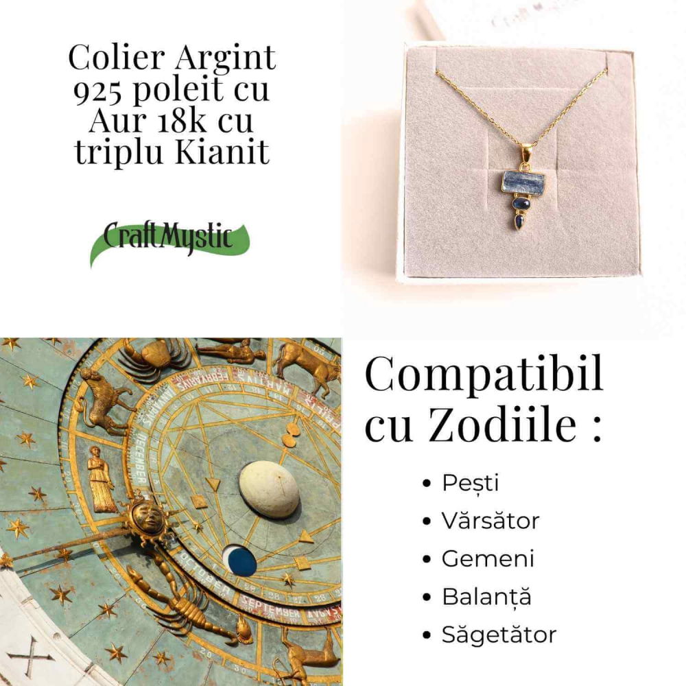 Comunicare Autentica si Echilibru – Colier inox si pandantiv argint 925 placat cu aur de18k si Triplu Kianit [4]