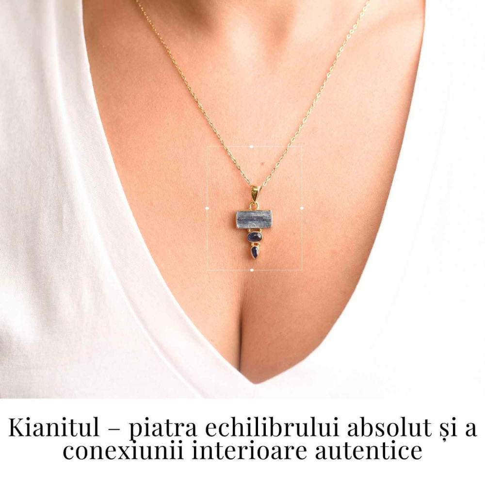 Comunicare Autentica si Echilibru – Colier inox si pandantiv argint 925 placat cu aur de18k si Triplu Kianit [2]