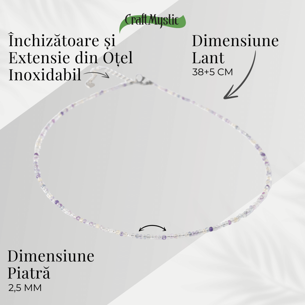 Echilibru si Claritate – Choker din Otel Inoxidabil cu Fluorit Multicolor Natural Fatetat 2.5MM [4]