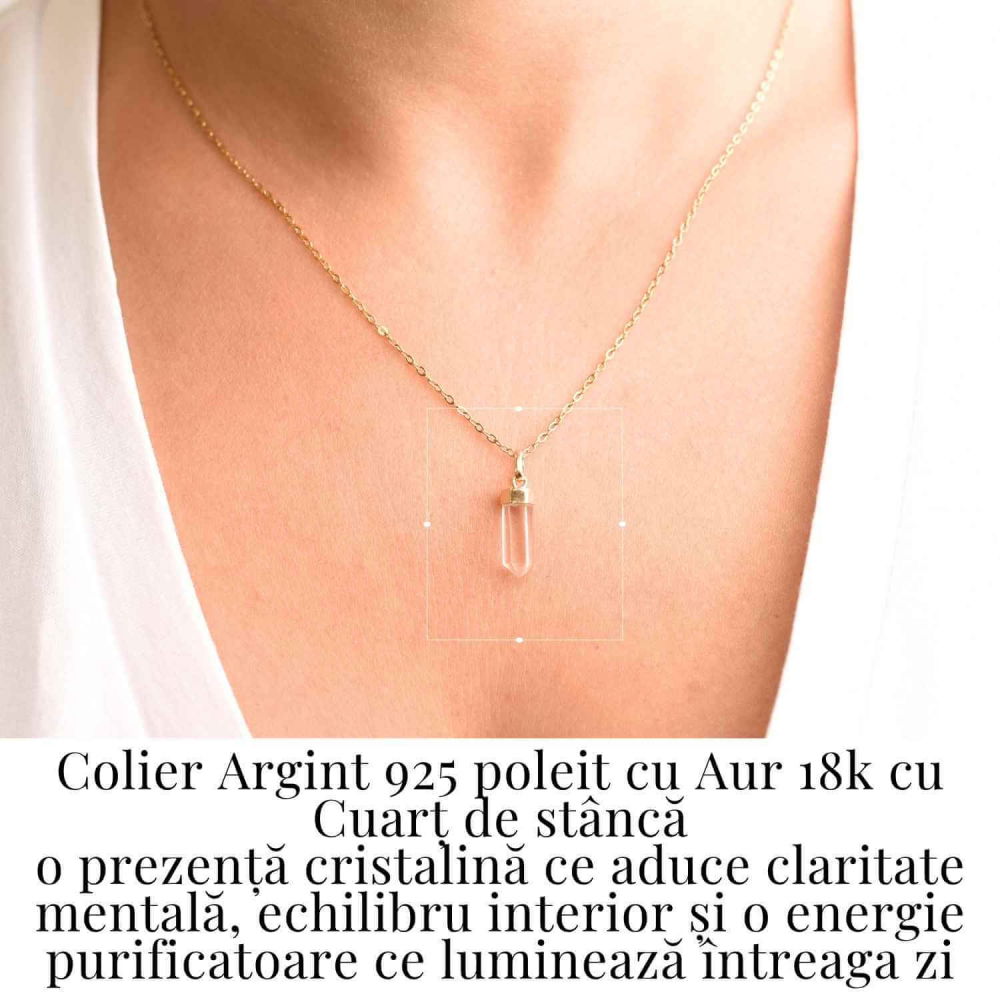 Claritate Mentala si Purificare – Colier din Argint 925 Placat cu Aur 18K cu Cuart de Stanca [2]