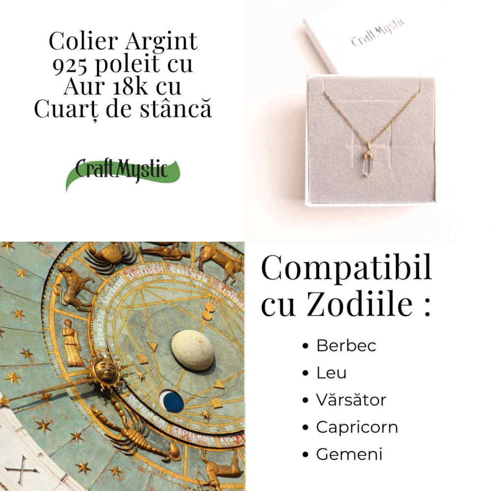 Claritate Mentala si Purificare – Colier din Argint 925 Placat cu Aur 18K cu Cuart de Stanca [4]