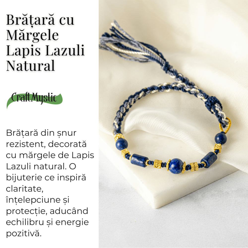 Protectie si Claritate – Bratara Impletita din Lapis Lazuli Natural, Lucrata Manual [3]