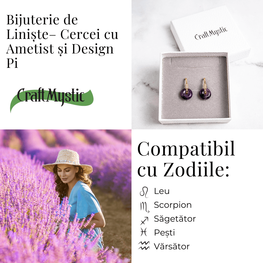 Bijuterie de Liniste – Cercei cu Ametist si design Pi [5]