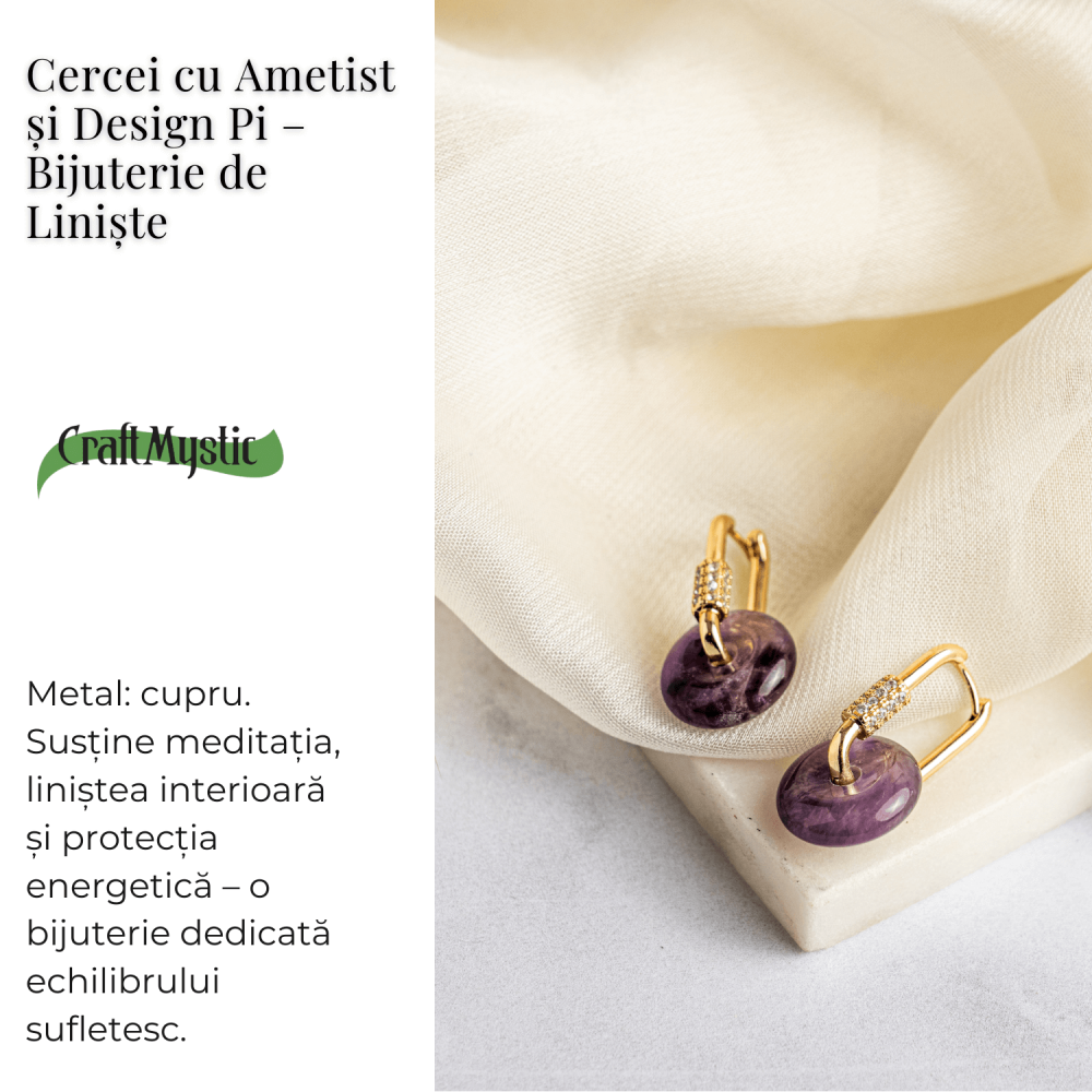 Bijuterie de Liniste – Cercei cu Ametist si design Pi [3]