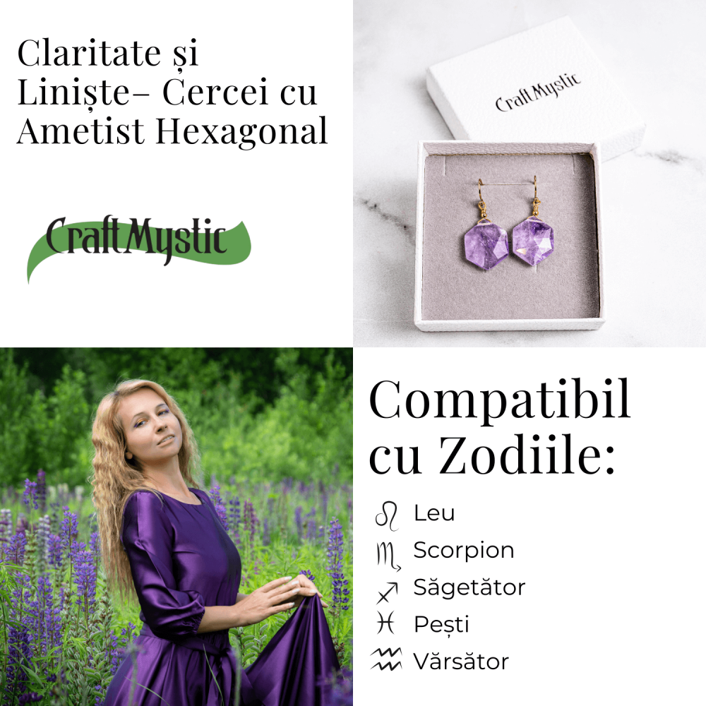 Claritate si Liniste – Cercei cu Ametist Hexagonal [5]
