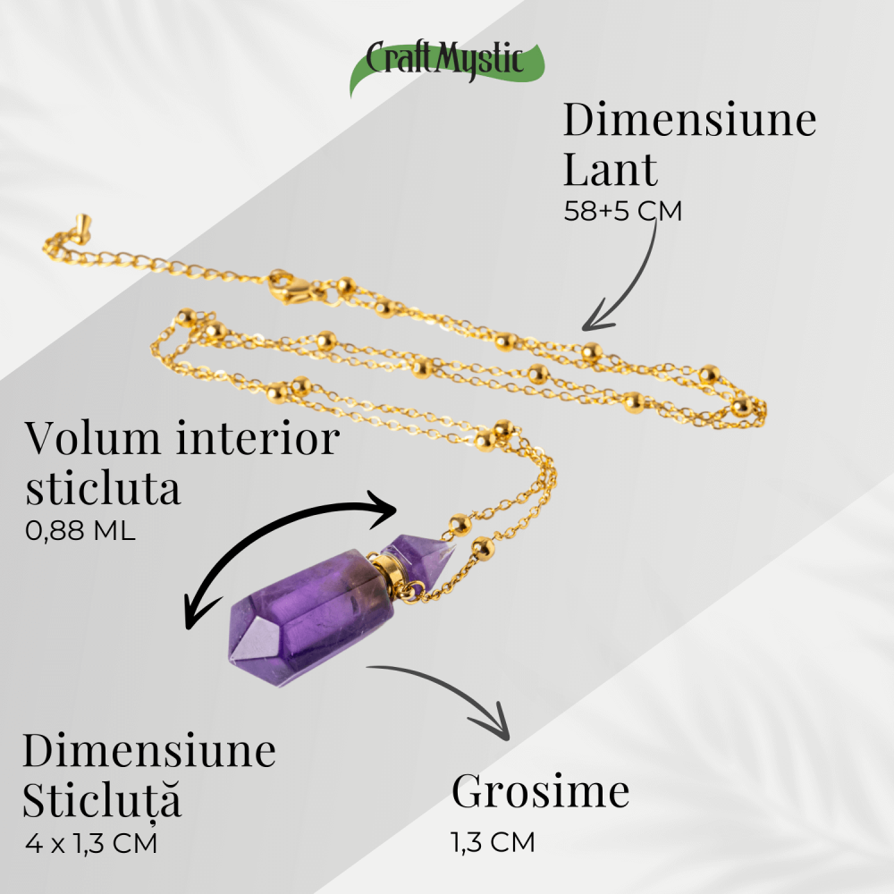 Protectie si Claritate – Colier Sticluta Pendul din Ametist Natural, lant cupru Placat Auriu [4]