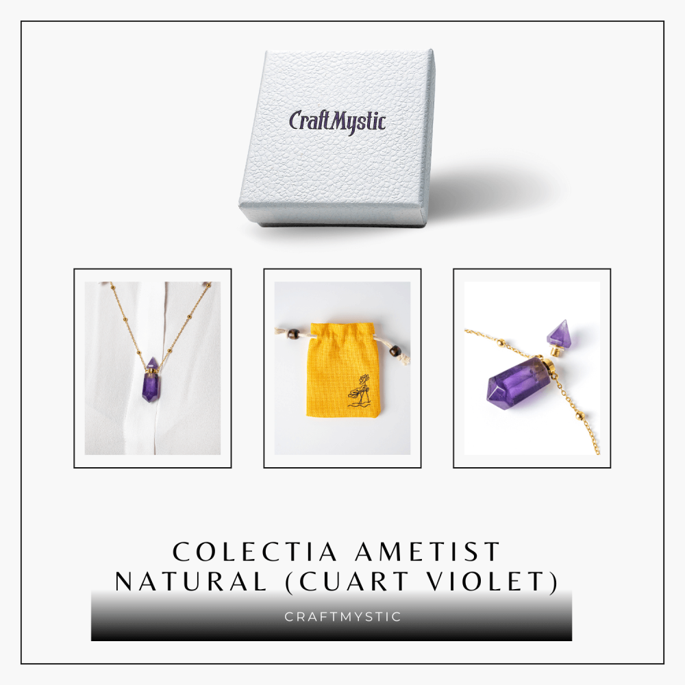 Protectie si Claritate – Colier Sticluta Pendul din Ametist Natural, lant cupru Placat Auriu [8]