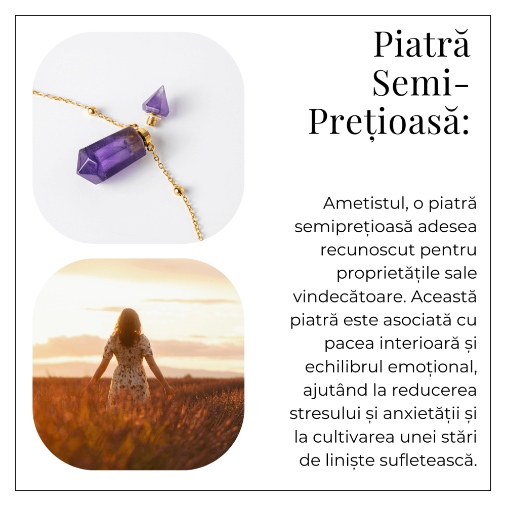 Protectie si Claritate – Colier Sticluta Pendul din Ametist Natural, lant cupru Placat Auriu [6]