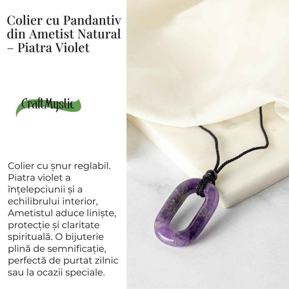 Colier cu Pandantiv Oval din Ametist Natural – Piatra Protectiei si Claritatii Spirituale [3]