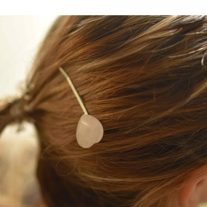 Agrafa de Par cu Inimioara din Cuart Roz [4]