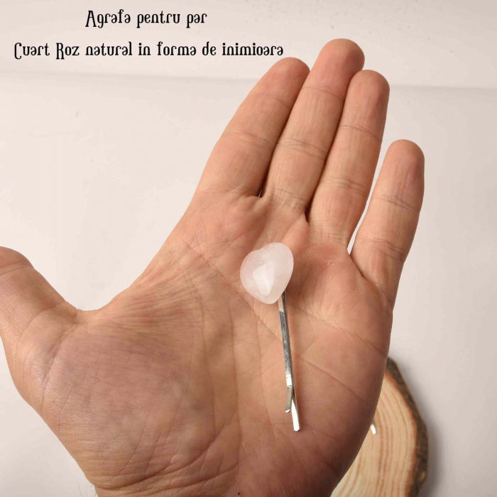 Agrafa de Par cu Inimioara din Cuart Roz [2]