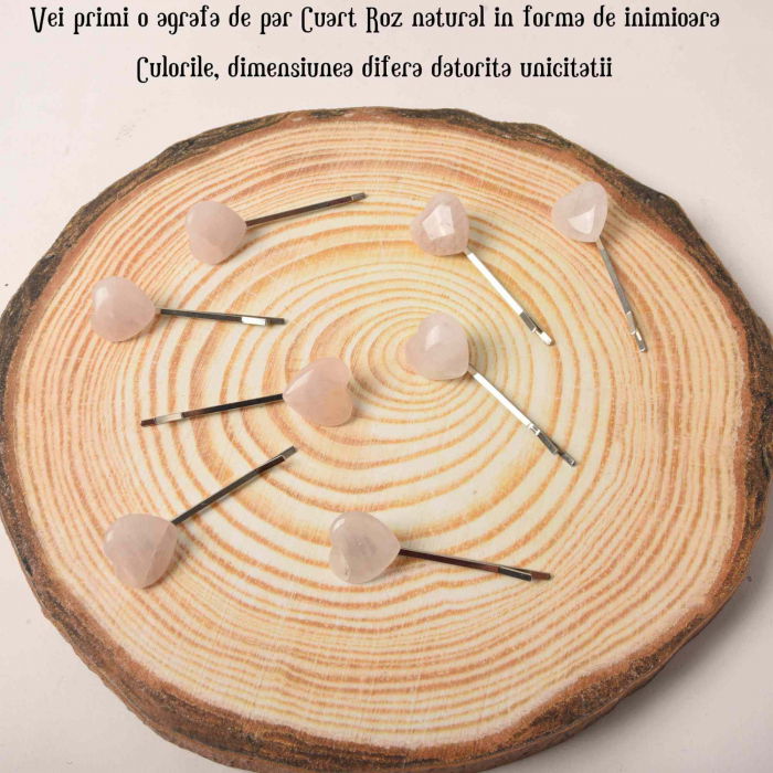 Agrafa de Par cu Inimioara din Cuart Roz [3]