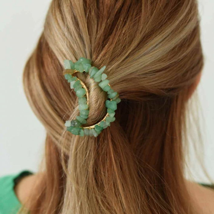 Cleme de par in forma de semiluna cu piatra naturala semipretioasa Ametist pentru un look chic si vibratii pozitive [1]