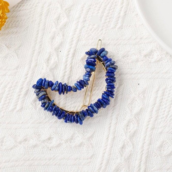 Cleme de par in forma de semiluna cu piatra naturala semipretioasa Ametist pentru un look chic si vibratii pozitive [2]