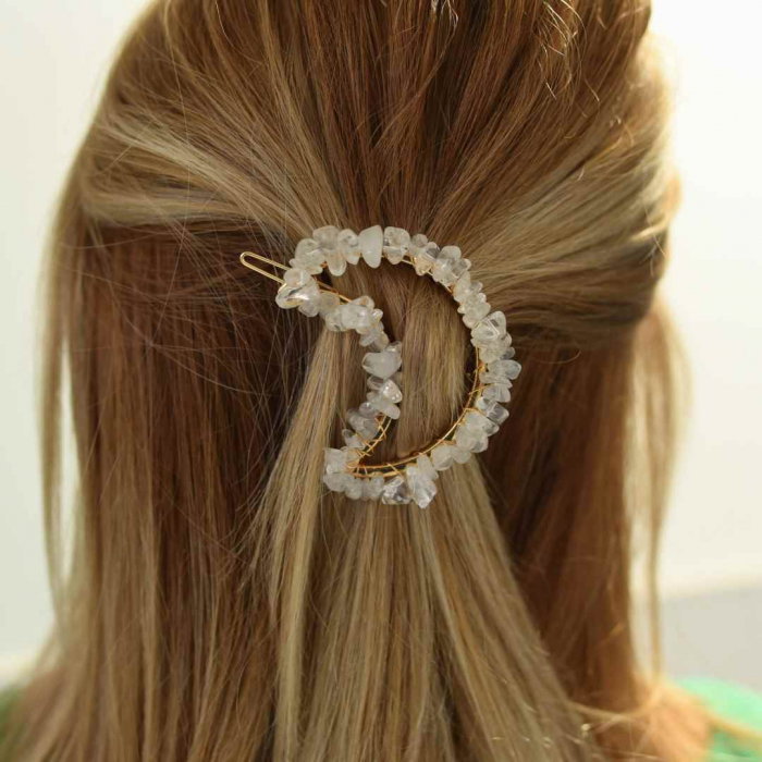 Cleme de par in forma de semiluna cu piatra naturala semipretioasa Ametist pentru un look chic si vibratii pozitive [1]