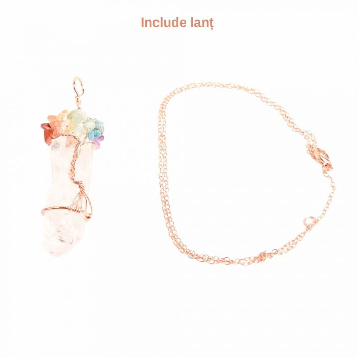 Colier 7 chakra cu Cristal de Stanca, infasurat intr-o sarma de cupru cu pietre semipretioase sparte, sub forma unui copac al vietii [3]