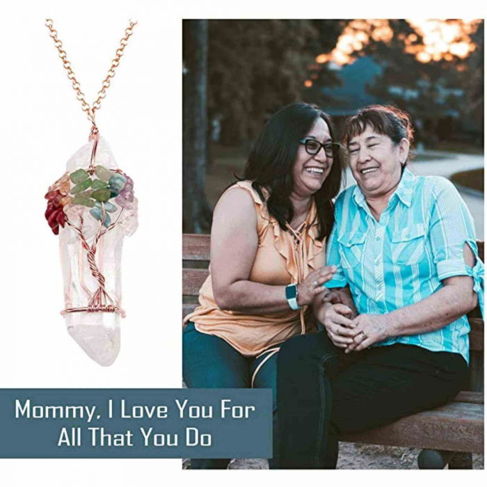 Colier 7 chakra cu Cristal de Stanca, infasurat intr-o sarma de cupru cu pietre semipretioase sparte, sub forma unui copac al vietii [5]