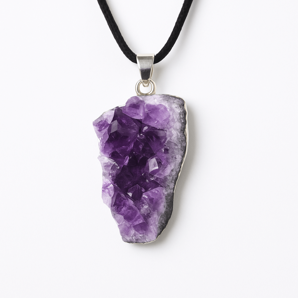 Colier ajustabil cu pandantiv Ametist brut neregulat, calm si claritate [1]