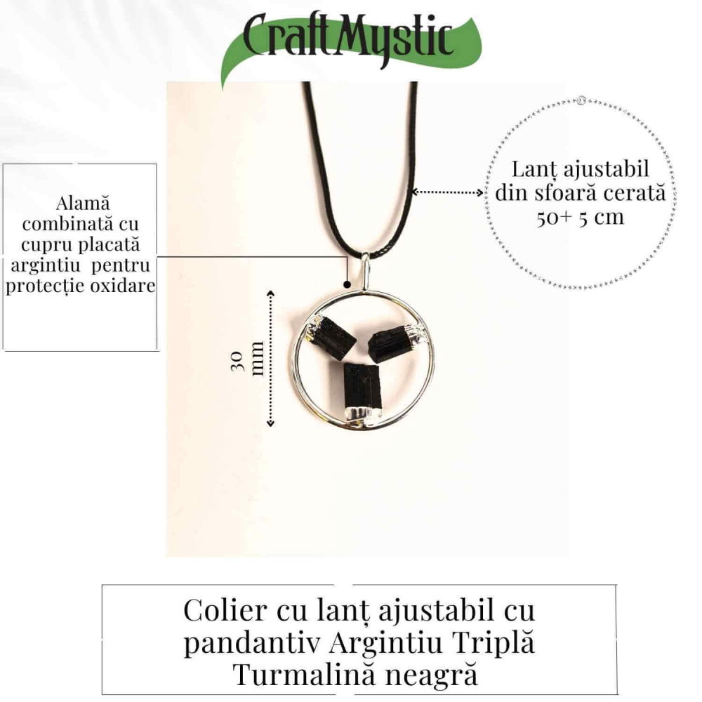 Colier cu pandantiv rotund si 3 pietre naturale de turmalina – Protectie si Energie [4]