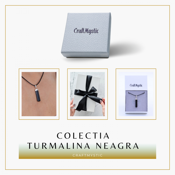 Colier Ajustabil cu Pandantiv din Turmalina neagra subtire 3-4 cm Argintiu [6]