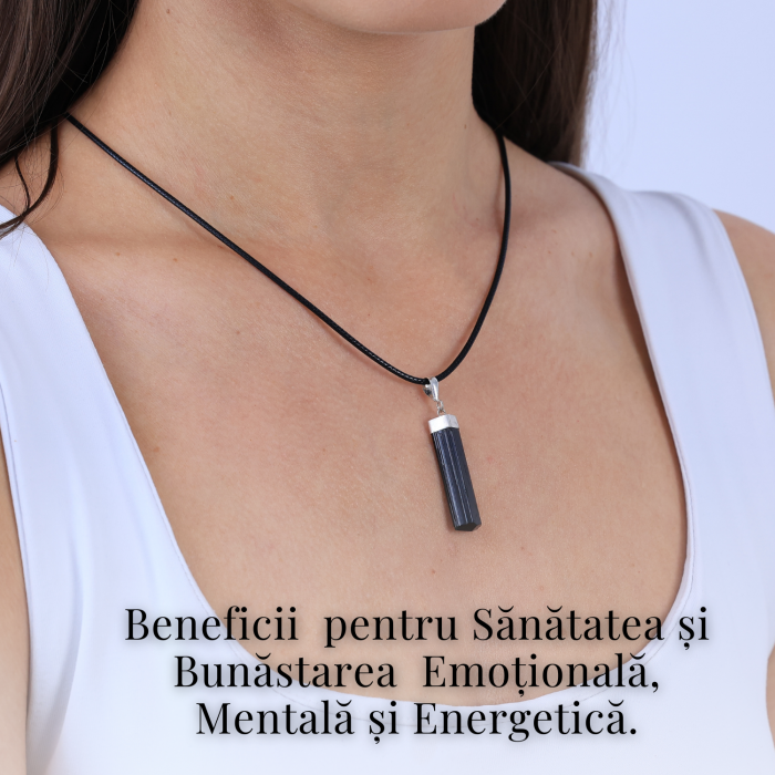 Colier Ajustabil cu Pandantiv din Turmalina neagra subtire 3-4 cm Argintiu [2]