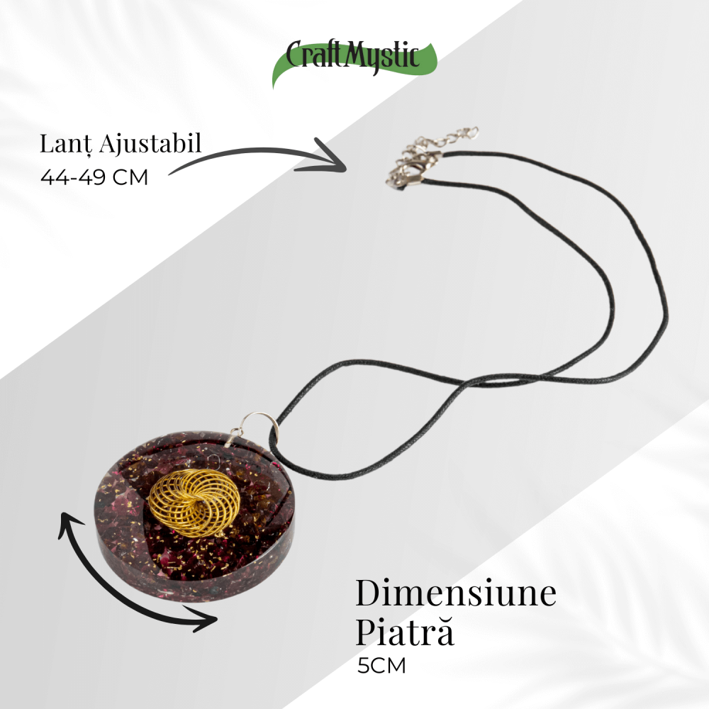 Colier ajustabil orgonic cu semnul Torus si granat pentru energie si echilibru [4]