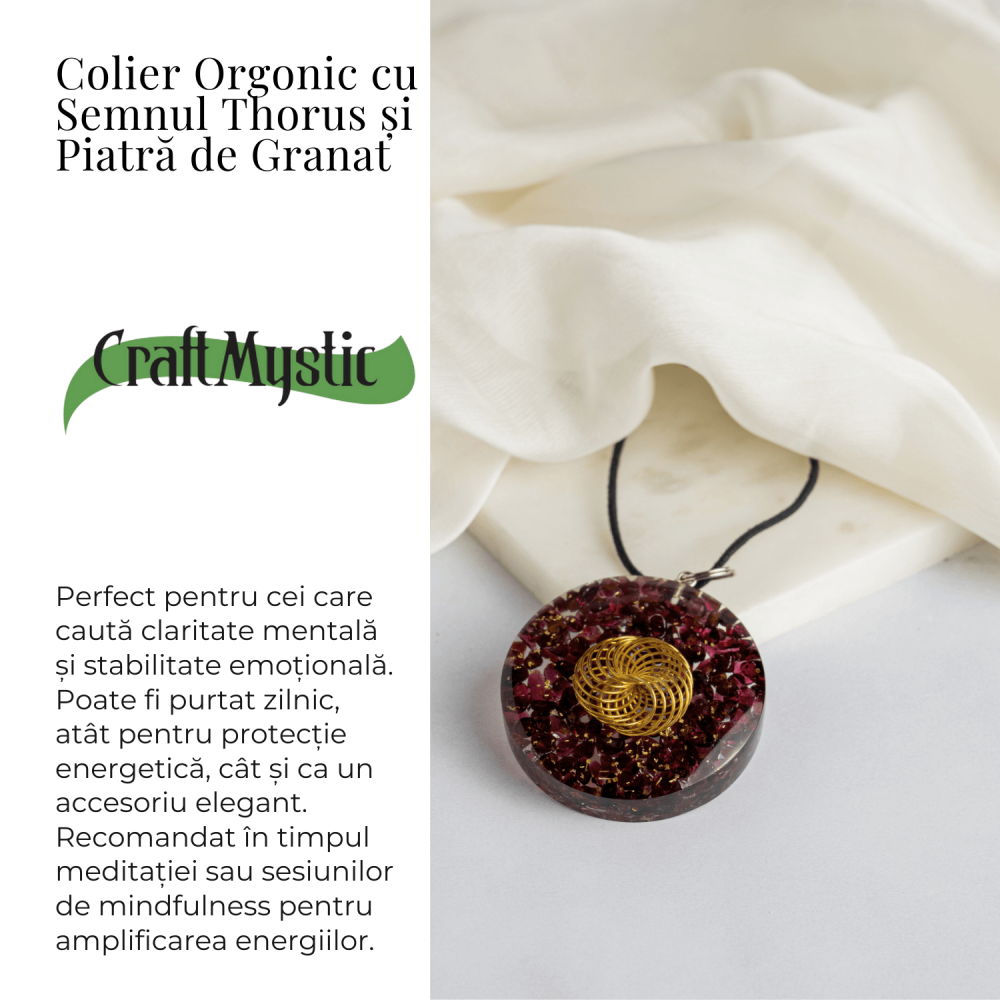 Colier ajustabil orgonic cu semnul Torus si granat pentru energie si echilibru [3]