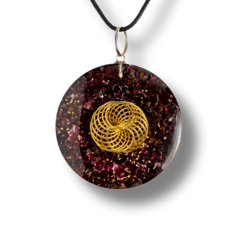 Colier ajustabil orgonic cu semnul Torus si granat pentru energie si echilibru [1]