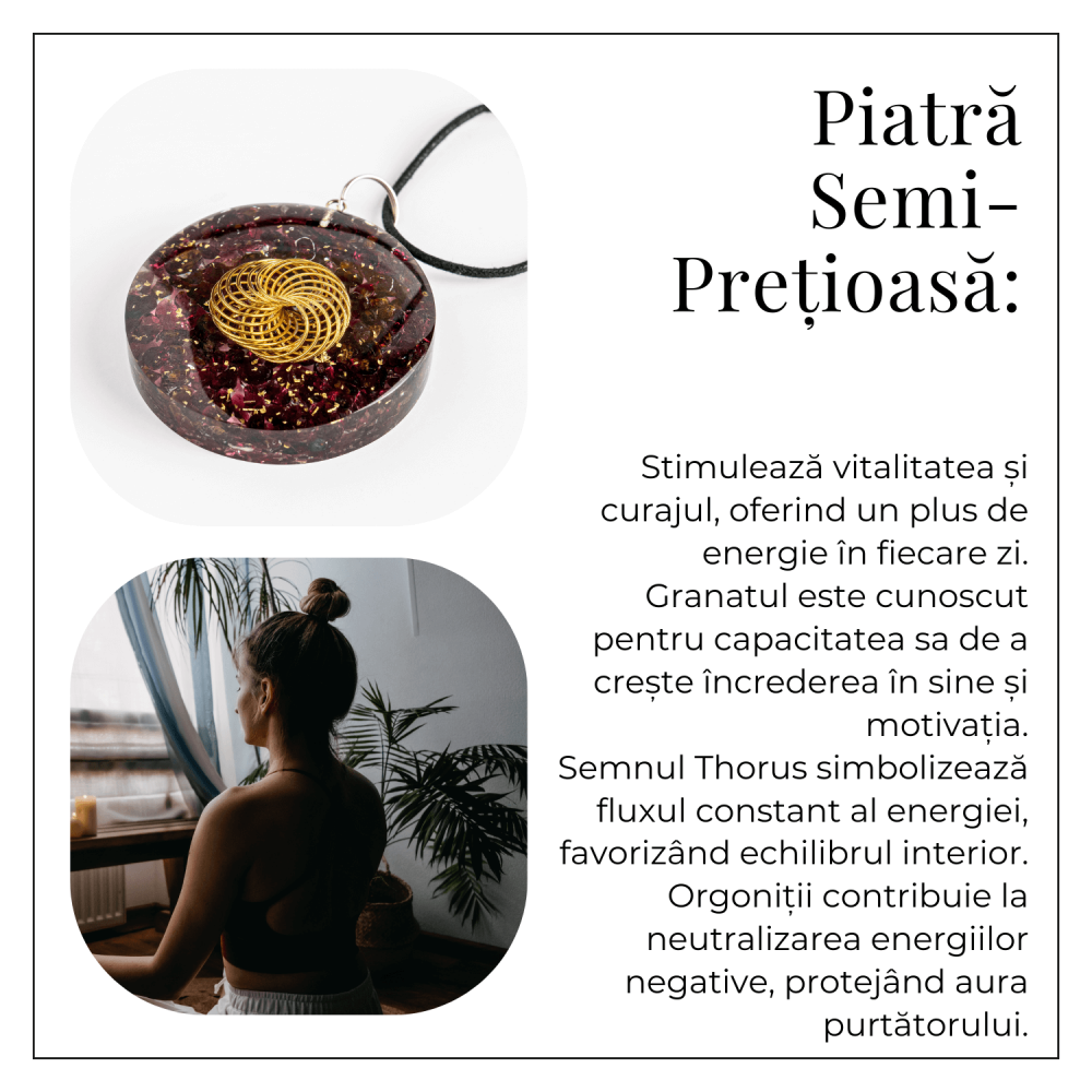 Colier ajustabil orgonic cu semnul Torus si granat pentru energie si echilibru [6]