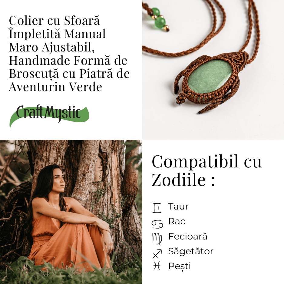 Colier Ajustabil Handmade cu Cristal de Aventurin Verde in Broscuta Impletita [3]