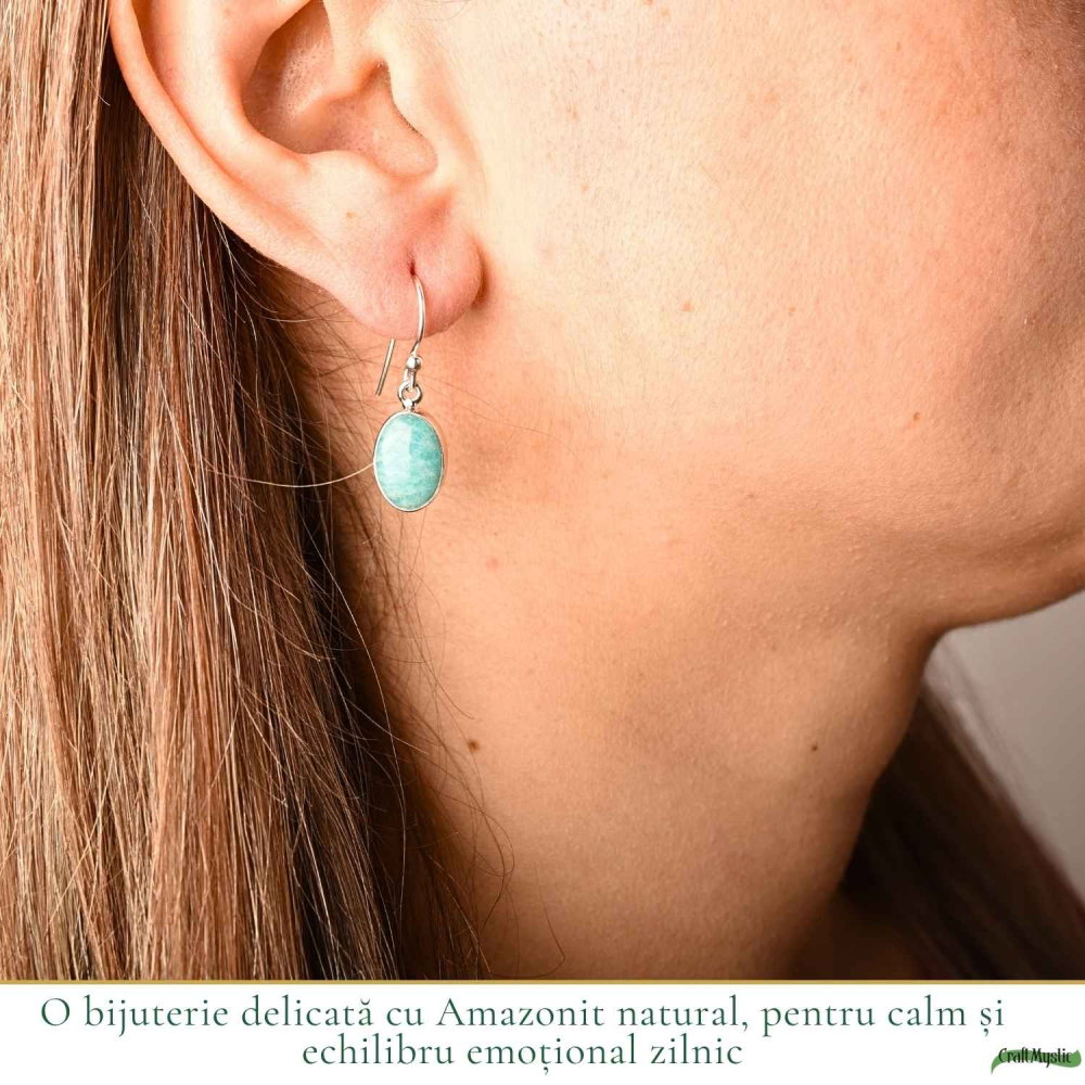 Cercei Argint 925 cu Amazonit Natural Oval – Calm si Feminitate Eleganta [2]