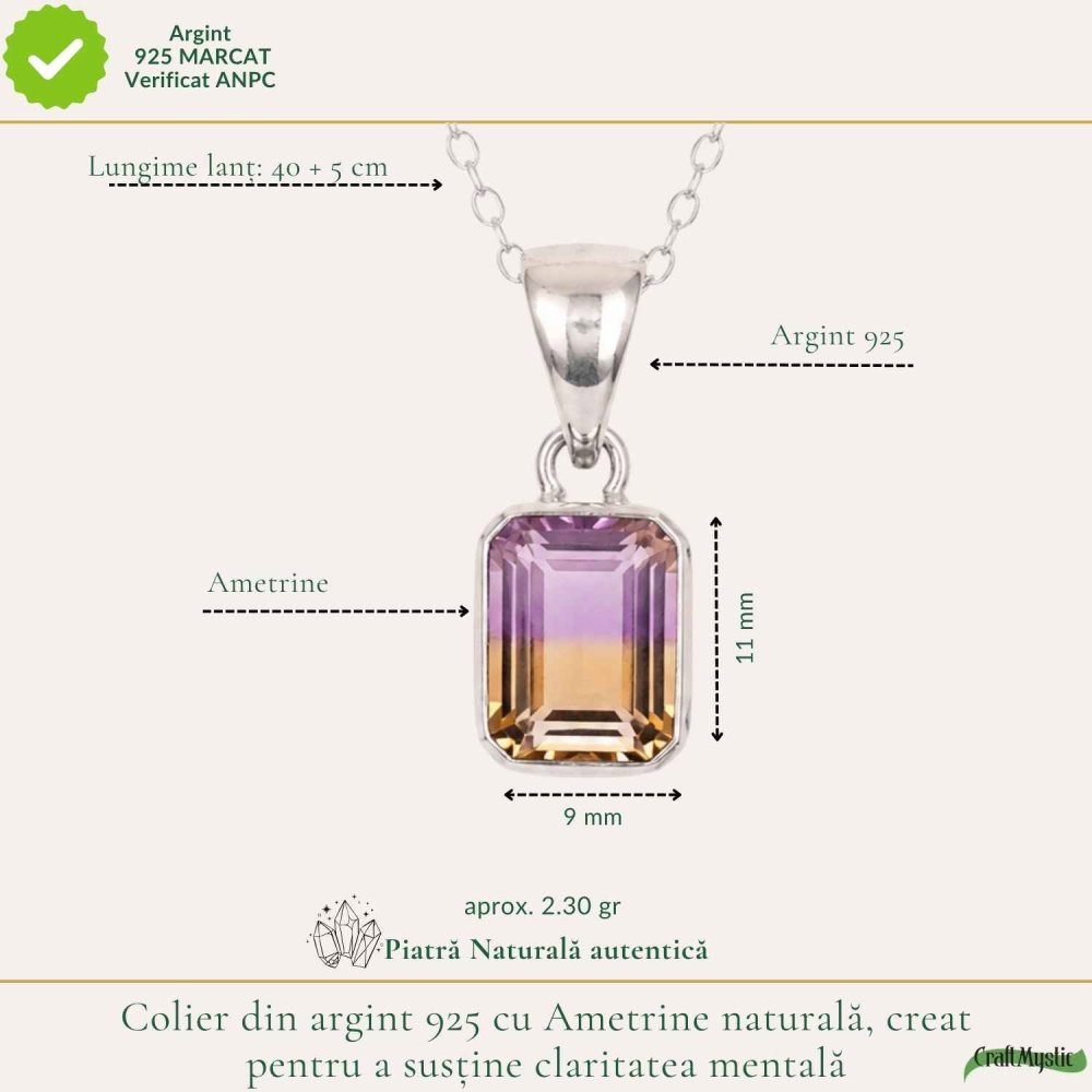 Colier Ametrine Dreptunghi din Argint 925 – Claritate Mentala si Echilibru Interior [4]